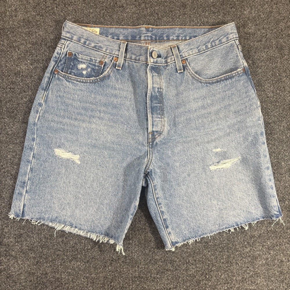 Levis 501 Womens Size 31 Blue Distressed High-Rise Denim Shorts Frayed Hem